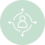 Icon of a head and shoulders silhouette with circular arrows, representing a skincare tool that adapts to your daily routine