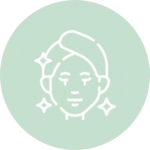 Icon of a face surrounded by stars, representing a refreshed appearance and restored skin glow