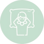 Icon of a person lying on a bed with hands behind head, representing comfort during use