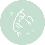 con of a face with closed eyes looking upward, surrounded by stars, symbolizing an effortless and calming skincare routine